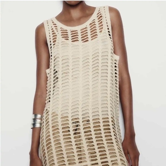 MESH TUNIC DRESS ECRU. SIZE LARGE - Picture 2 of 8